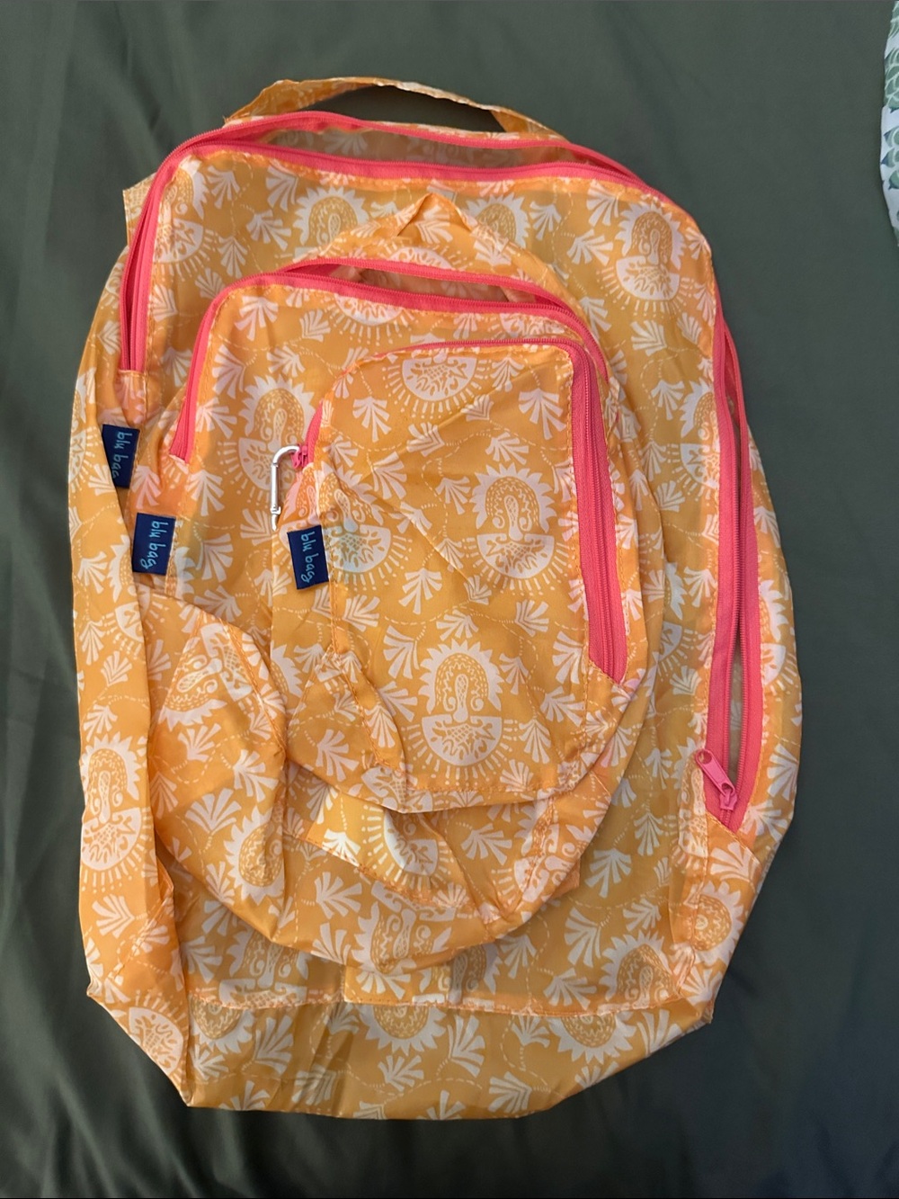 blu bag- Set of Two Sets of Floral packing cubs/ storage bags in Green & Orange - Picture 6 of 6